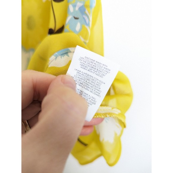 CABI Floral Top Womens Size XS Yellow Sleeveless Chiffon Sheer Ruffle Flowy - Picture 8 of 9